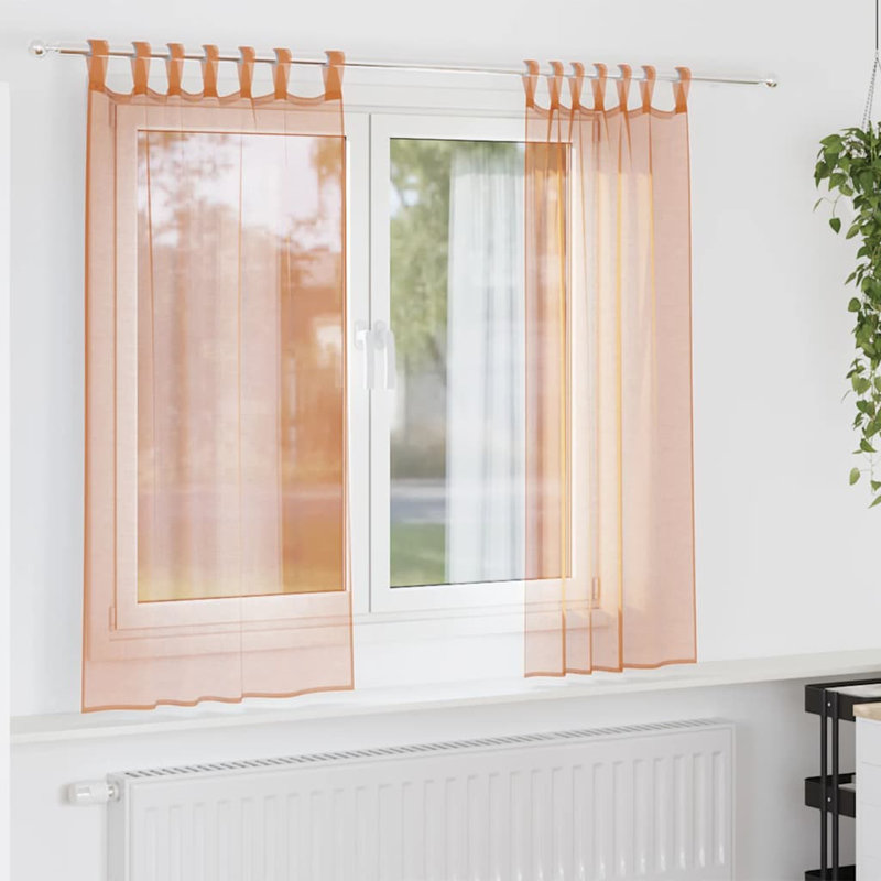Voile Curtains With Tab Top 2 Pcs, Terracotta, 140cm Width x 175cm Drop