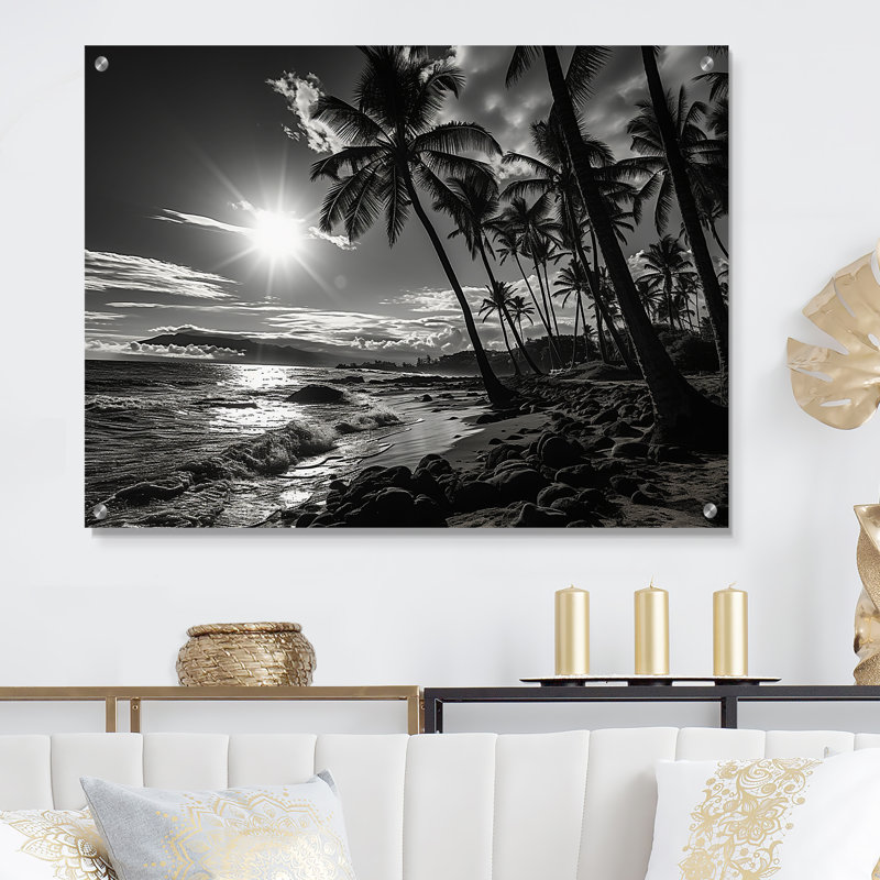 Hawaï noir et ombres blanches d'Aloha II - décoration murale en acrylique d'Hawaï, H 16 po x l 32 po
