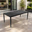 Table de salle à manger d'extérieur moderne de 180 cm (71 po), plateau rectangulaire en pierre frittée, pieds fuselés en aluminium, noir braise, 6 couverts