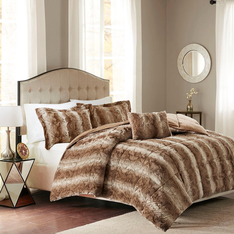 King Size Faux Fur Comforter , Brown