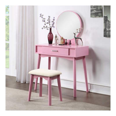 Maly Contemporary Wood Vanity And Stool Set by Ebern Designs