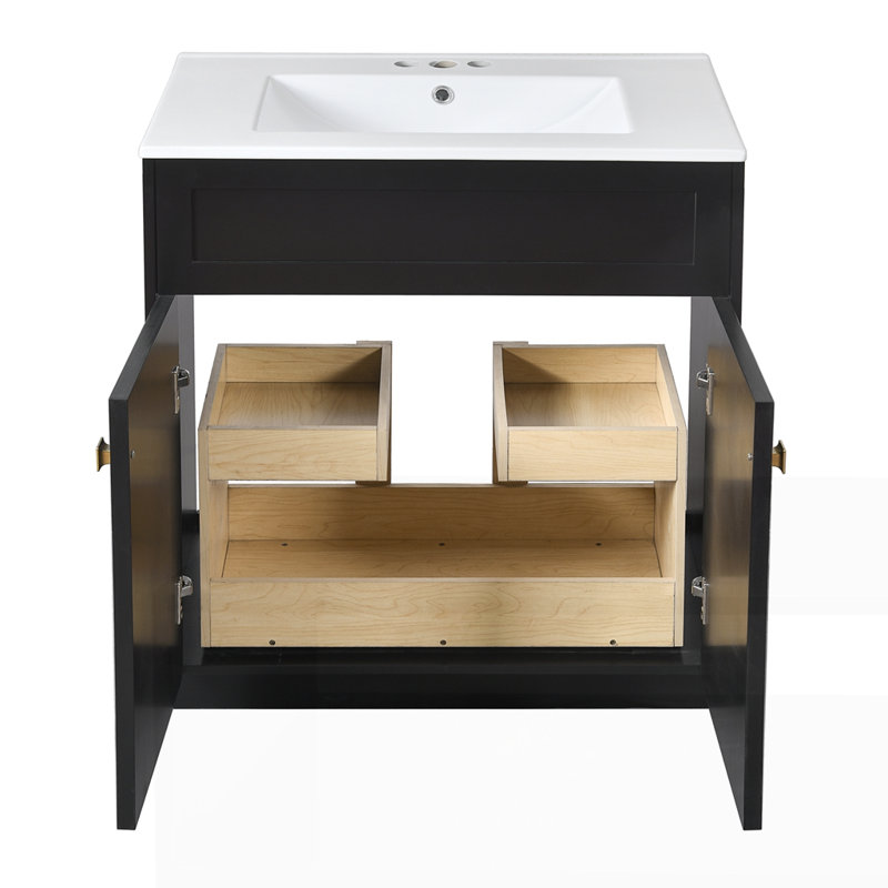 Meuble-lavabo 36 po avec cadre en pin massif, Noir