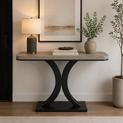 Console 40 po, table de vestibule étroite avec base géométrique