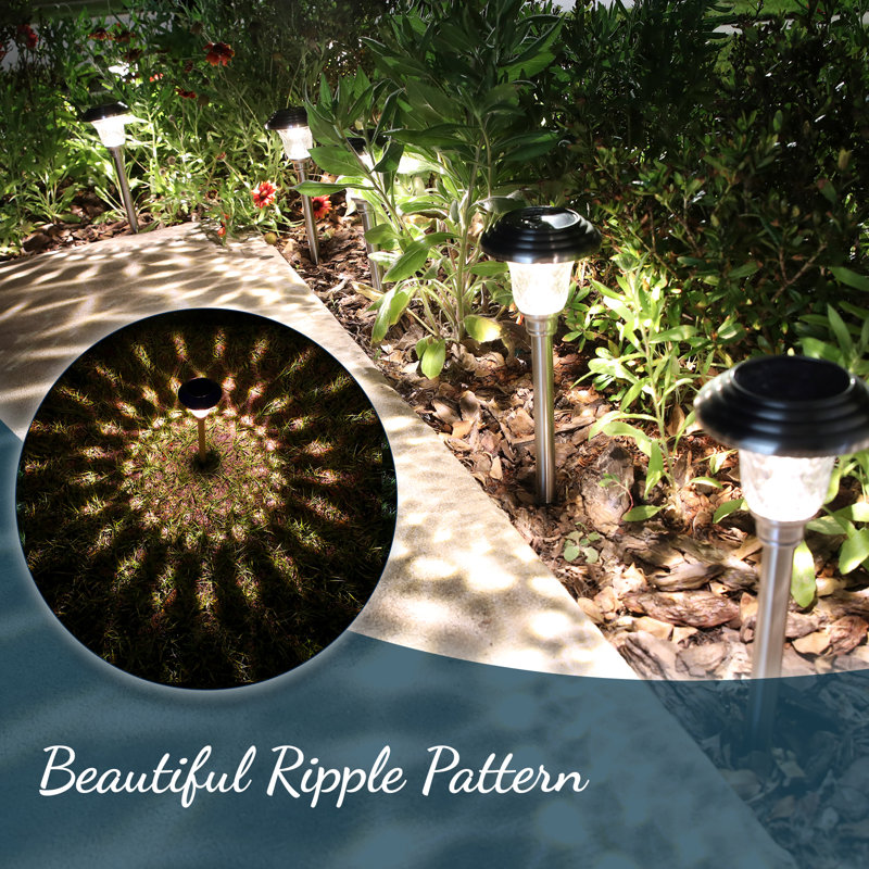 Stainless Steel and Glass LED Solar Path Lights, Warm Light, 8 Pack