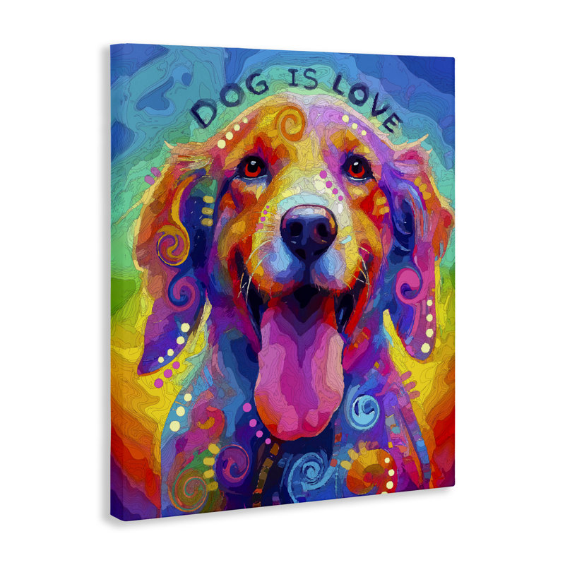 «Dog Is Love Swirled», toile par Dean Russo - collection Evolution, H 30 po x l 24 po