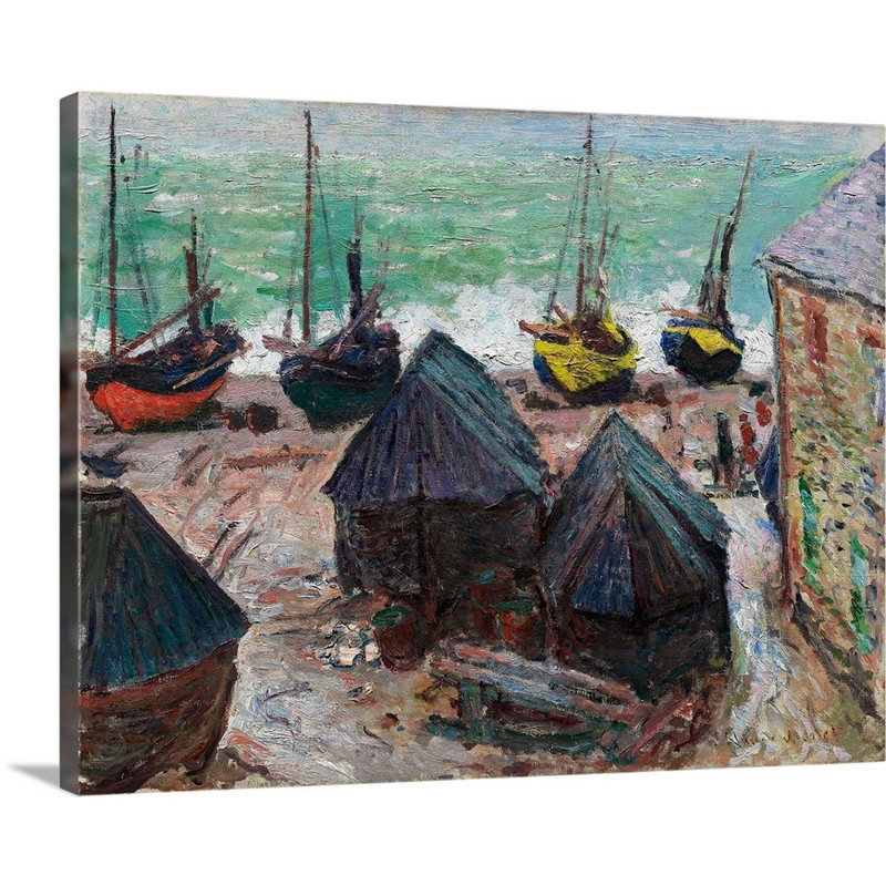 Breakwater Bay Boats on the Beach at Etretat - Print on Canvas | Wayfair