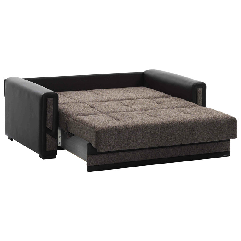 Convertible brun avec compartiment de rangement. Apparence élégante. Chenille. Fabrication solide. Capacité de poids de 600 lb. Convient aux espaces de vie compacts. Coussins de siège moelleux. Nettoyage facile.