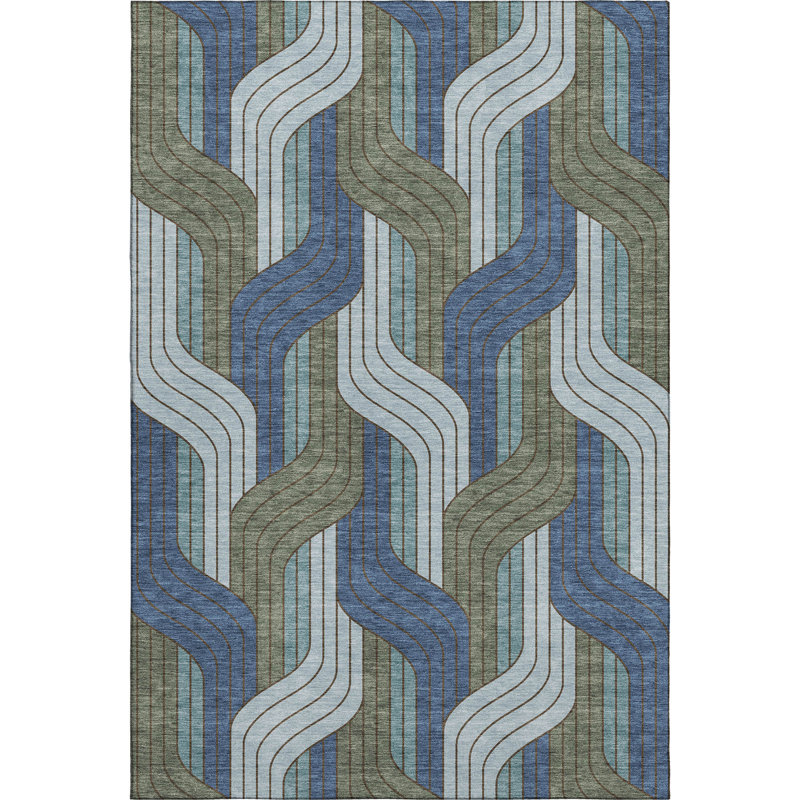 Premium Machine Washable Mayfield AMF2422 Striped Rug, 8' x 10', Navy