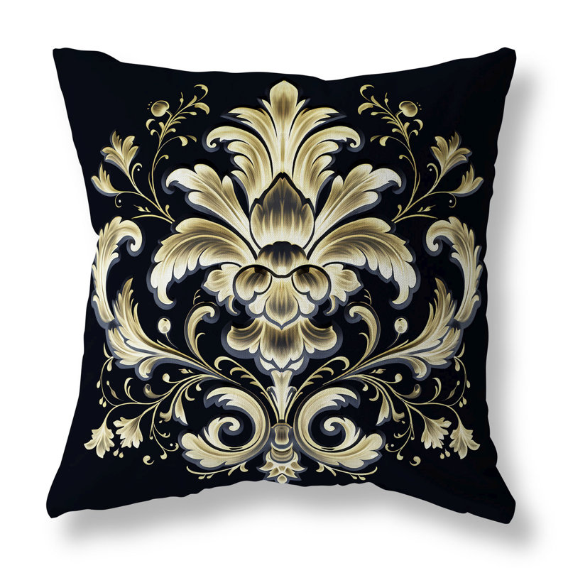 Vintage Veil Floral and Abstract Reversible Throw Pillow, 16"H x 16"W, Black/Beige Floral/Abstract