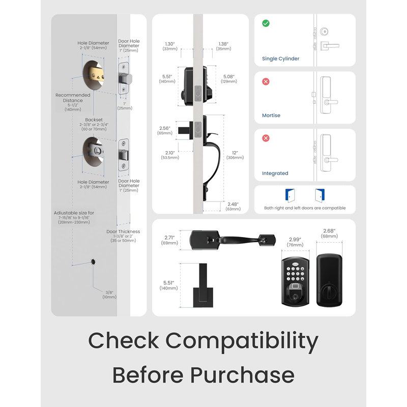 Desloc Fingerprint Keyless Entry Door Lock With Touchscreen And Transitional Handle Set
