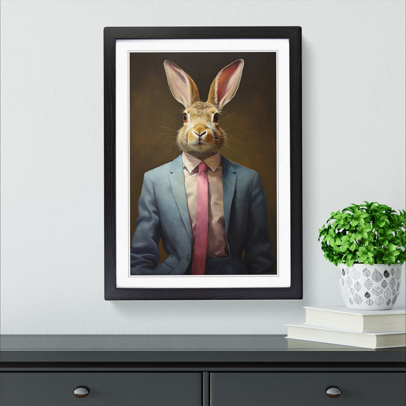 Rabbit In A Suit No.4 - Single Picture Frame Print on Wood, 64cm H x 46cm W x 2cm D, Black