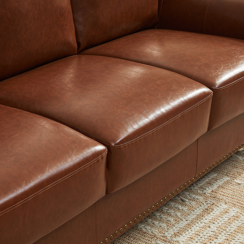 Denardo 80'' Rolled Arm Sofa with Storage, Brown Faux Leather