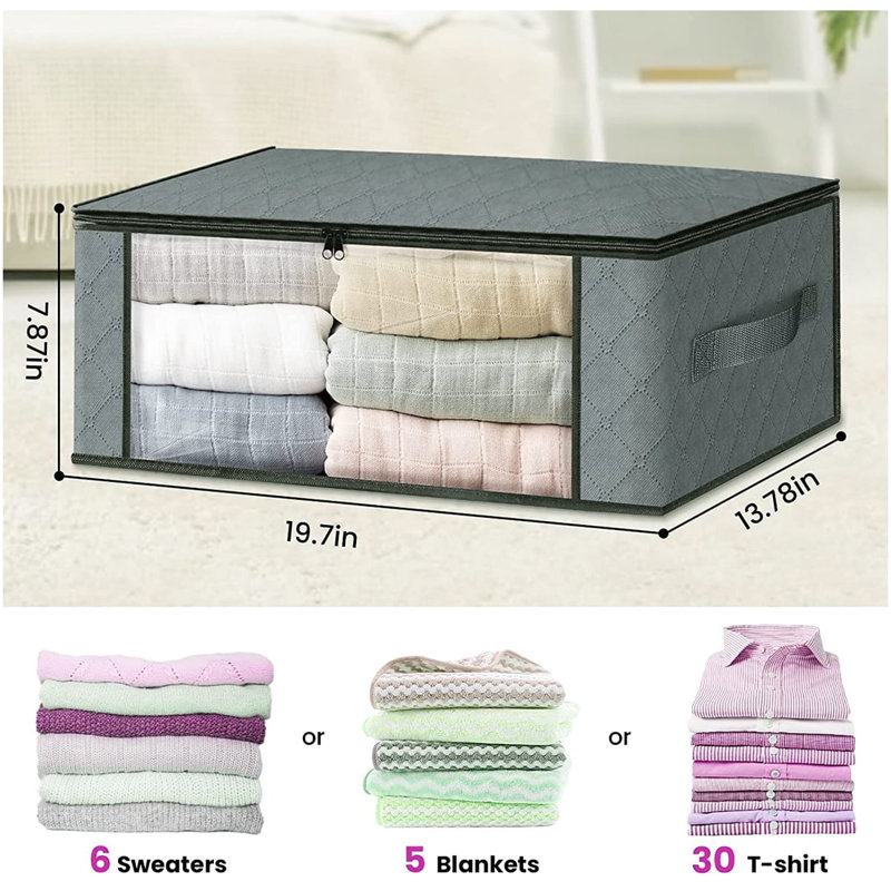 Large Clothes Organizer With Sturdy Handle, Storage Bags Foldable Storage Box For Comforters