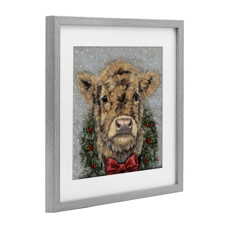 «Snowy Day Christmas Cow», reproduction sous verre encadrée, design par Sara G. Designs, H 13 po x l 13 po