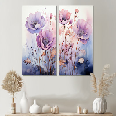 Purple Mystical Blooms II - Modern Wall Art 2 Panels