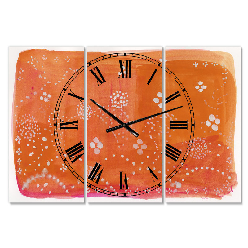 Horloge murale 3 panneaux Mid-Century Indian Orange Composition