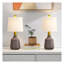 Ensemble de 2 petites lampes de table modernes en céramique 19,75 po, base en fer gris avec abat-jour en lin blanc pour la table de chevet ou le bureau du salon (ampoules non incluses)