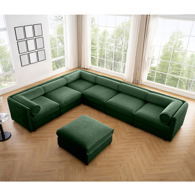 Vihaan 6-Seater Modular Chenille Sectional Sofa with Ottoman