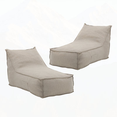 Perry Outdoor Bean Bag Lounge Chair, Beige, Set of 2, Garden and Living Room Comfort by Hokku Designs