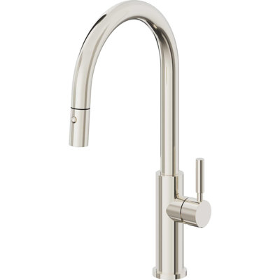 Corsano Contemporary Pull Down Kitchen Faucet with Button Sprayer High Arc Spout and ST Series Handle