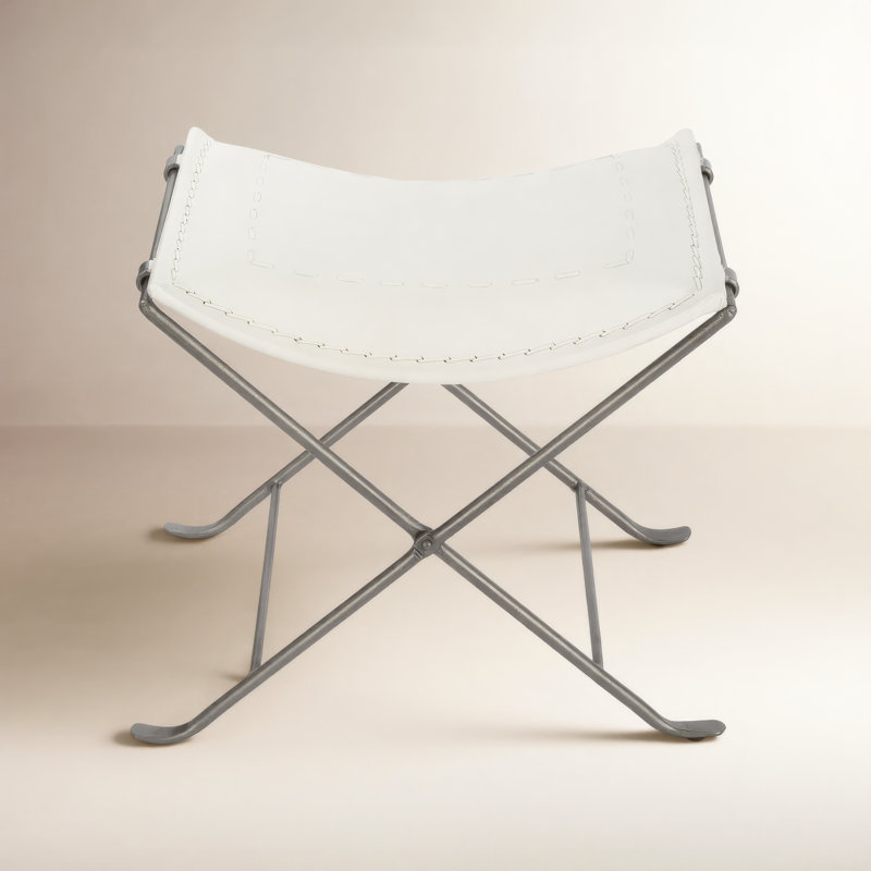 Leather Utility Stool, White Genuine Leather