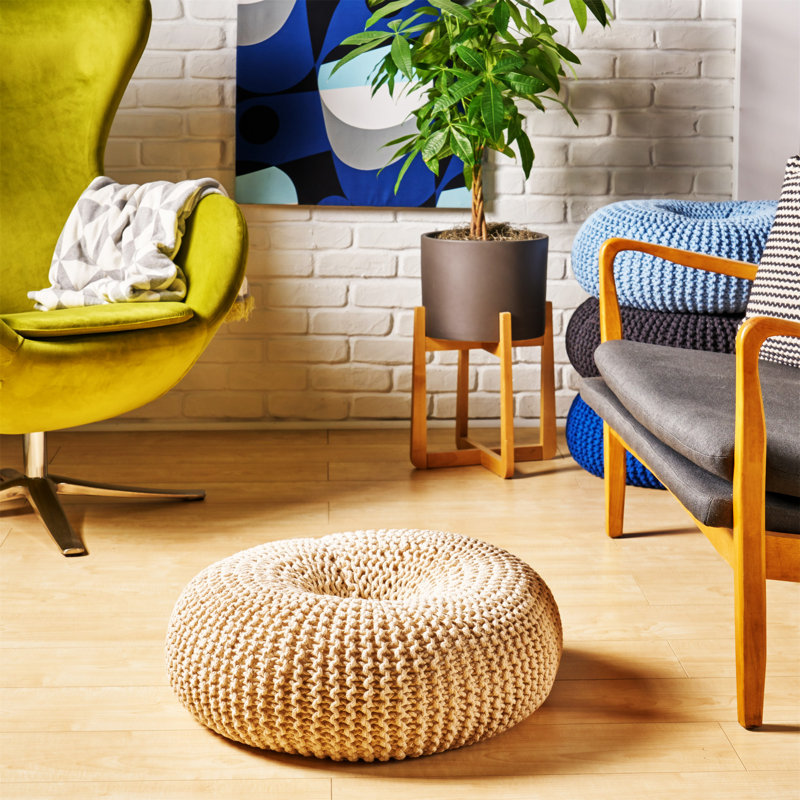 KNITED POUF, Beige Cotton