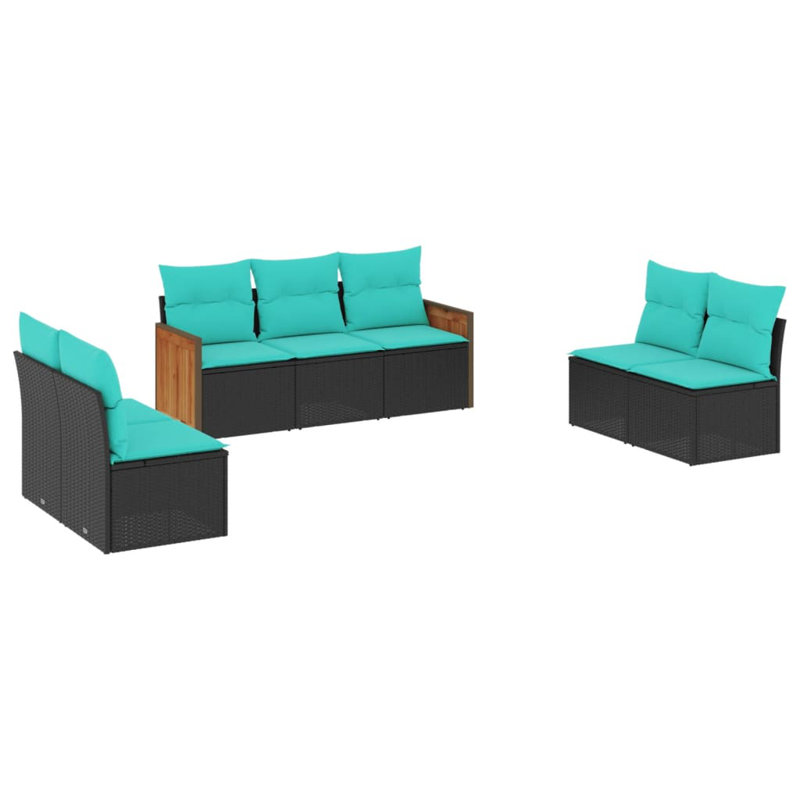  Ensemble de canapé de patio 7 pièces avec coussins en rotin de polyester noir