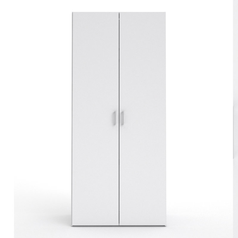 Caso Wardrobe With Two Hinged Doors With Two Internal Shelves, Clothes Rail, White Color, 77 X 175 X 49 Cm