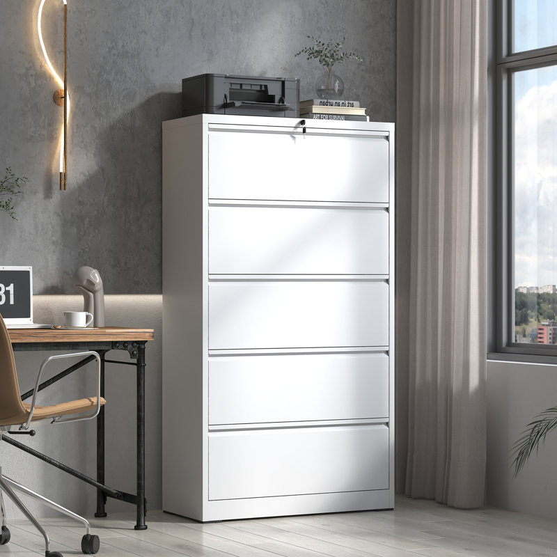 5 Drawer Metal Lateral File Cabinet, Filing Cabinet With Lock, Lockable File Cabinet, Locking Metal File Cabinet For Legal/Letter/A4/F4 Size