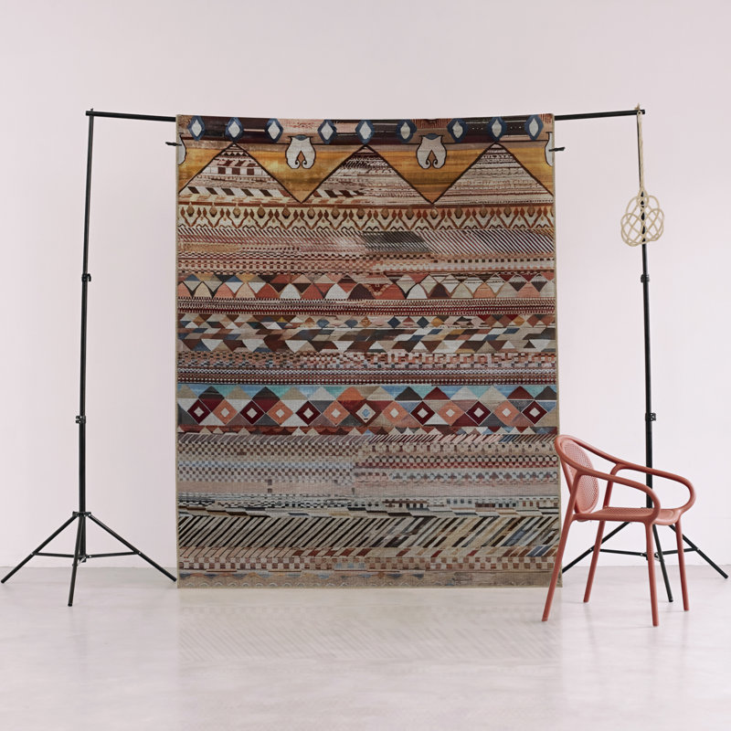 Multi-Colored Stripe Section Pyramid and Mixed Shape Patterned Modern Decorative Rug, Rectangle 4'3.18" x 6'2.8"