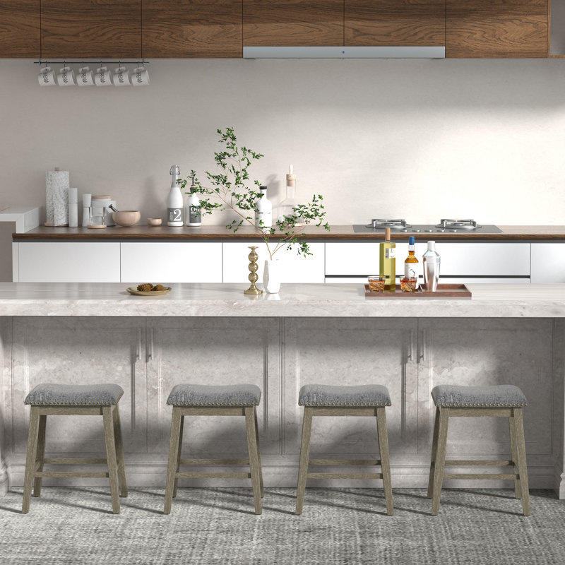Wood Upholstered Bar Stools (Set of 2), Gray, Counter Stool (24" Seat Height)