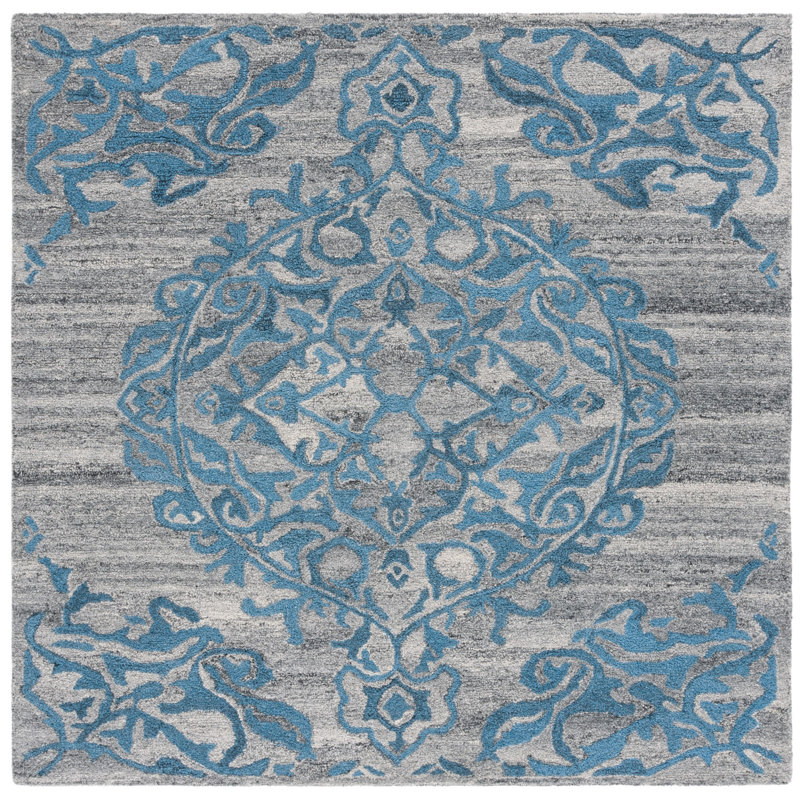 Tapis à motif floral touffeté à la main Kaitlind, Carré 6 pi
