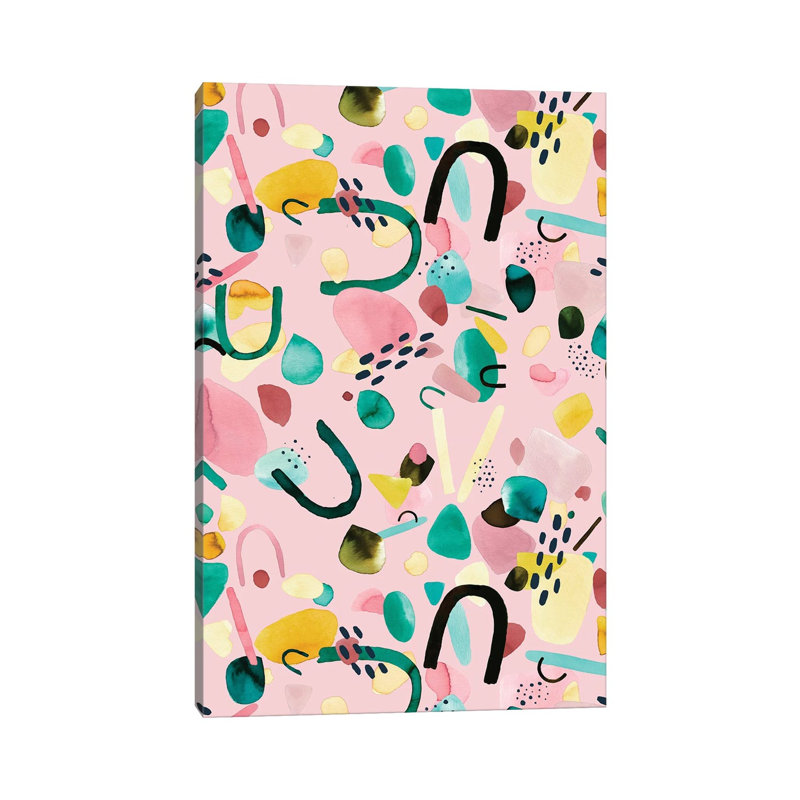 Abstract Geometric Pieces Pink Green - Wrapped Canvas Painting 1 Piece Wrapped Canvas Painting