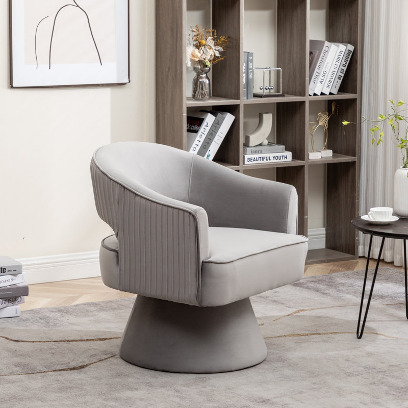 Chynna Velvet Swivel Barrel Chair, Gray Velvet