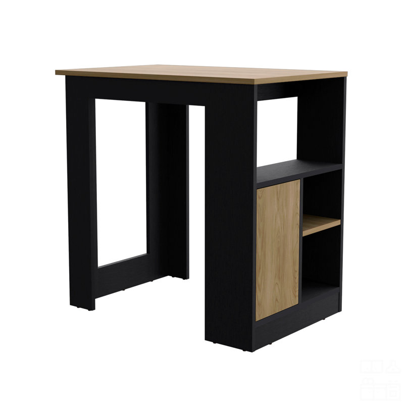 Kitchen Island 36" H, Three Open Side Storage Shelves And One Push-To-Open Cabinet