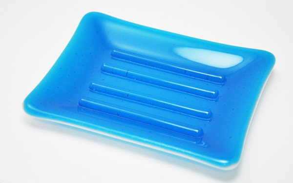 Plat à savon, Turquoise et blanc