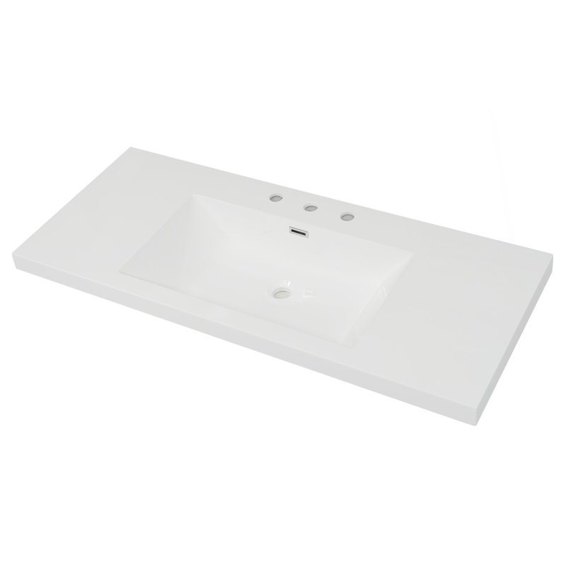 Lavabo de 47 po en résine pour meuble-lavabo, lavabo de salle de bain avec 3 trous de robinet, comptoir de meuble-lavabo seulement, blanc éclatant