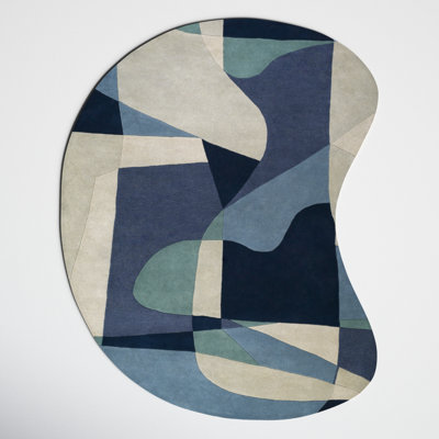 Gaye Teal Navy Beige Hand-Tufted Geometric Rug