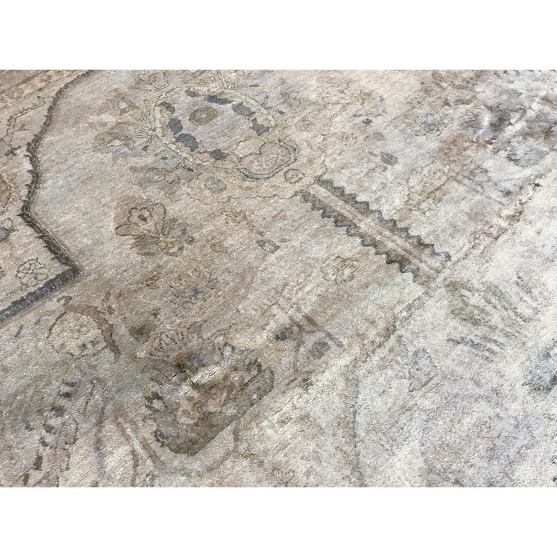 Tapis bleu clair et brun noué à la main de haute qualité