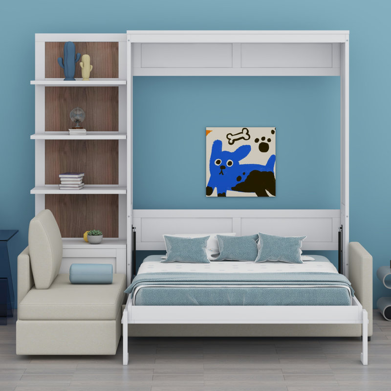 Lit escamotable mural avec canapé et tablettes Murphy, Blanc