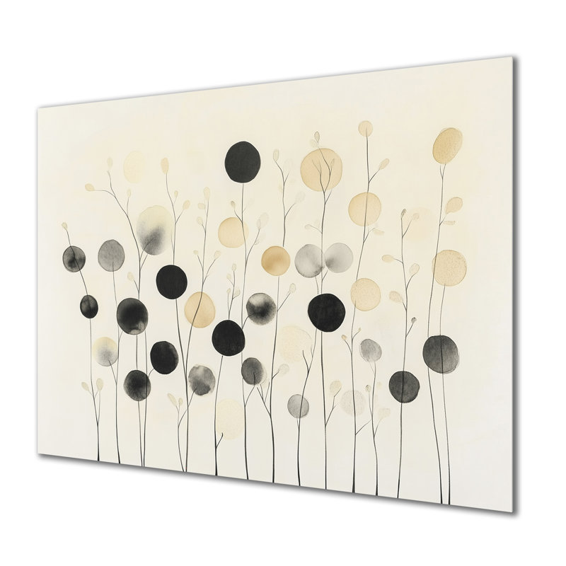 Têtes de graines à l'encre I - Impression botanique beige sur métal, 16" H x 32" W