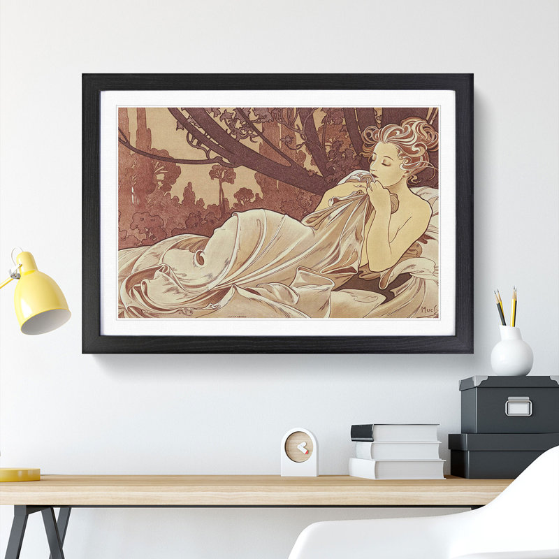 Dusk by Alphonse Mucha - Picture Frame Painting, Black Framed, 48cm H x 65cm W x 2cm D