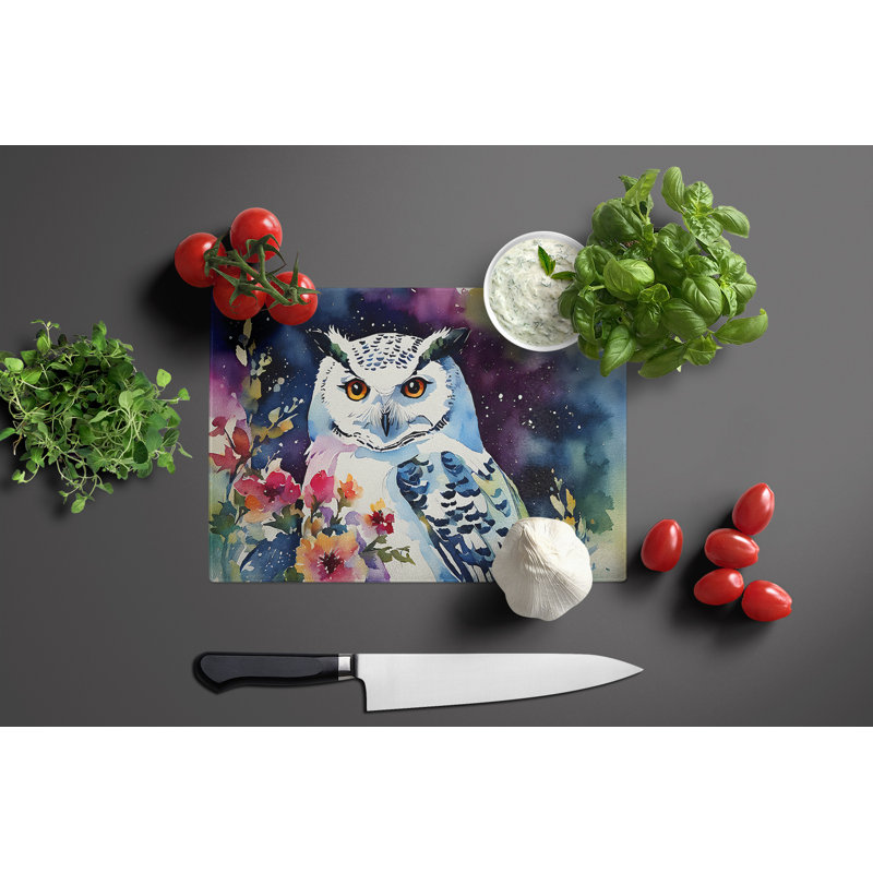 Snowy Owl Glass Cutting Board