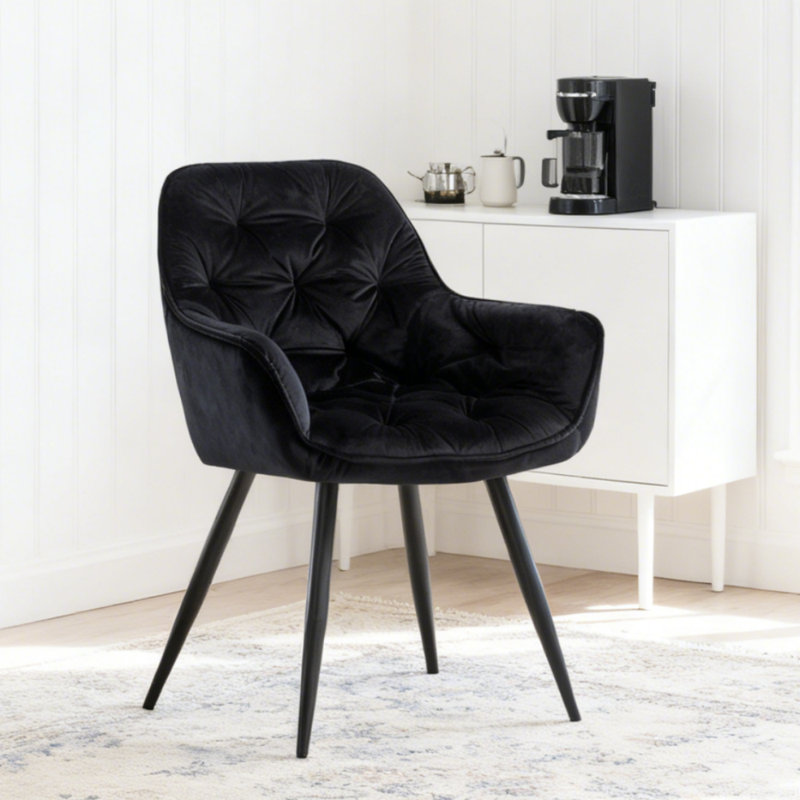 Irie Single Velvet Upholstered Dining Chair with Arm, Black