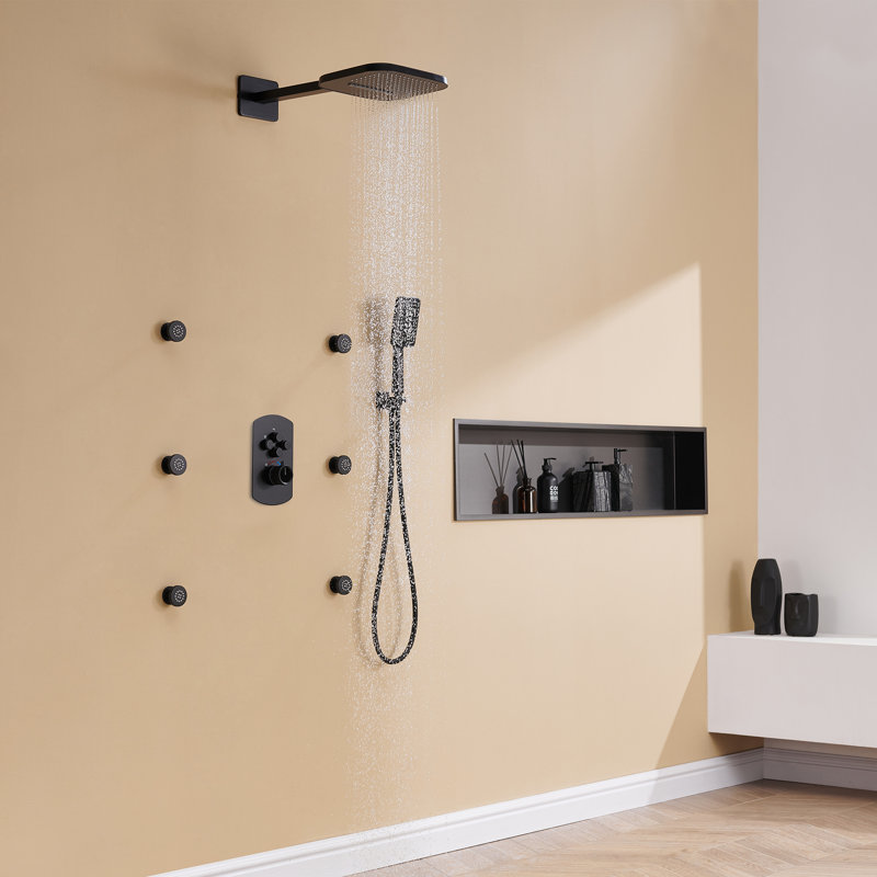 Robinet de douche mural avec valve brute Herathena, Noir mat