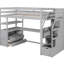 Lit mezzanine simple gris avec bureau, tablettes et structure de support solide