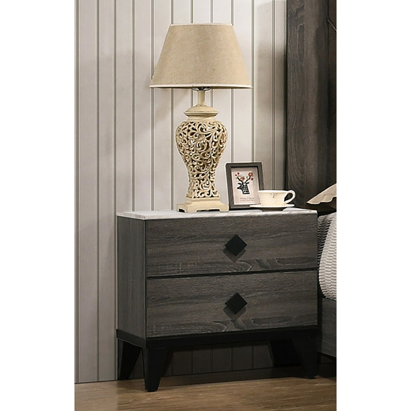 Table de chevet moderne 2 grises avec fabrication et panneau de particules - Poignées chic