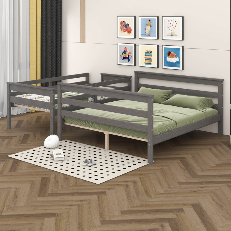 Lit simple superposé au-dessus de grand lit simple avec échelle, lit superposé simple en bois au-dessus de grand lit, converti en 2 lits