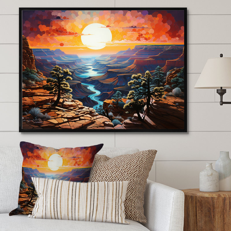 «Canyon Luminosité Pointillism I» sur toile, H 34 po x l 44 po x P 1,5 po, Cadre flottant noir