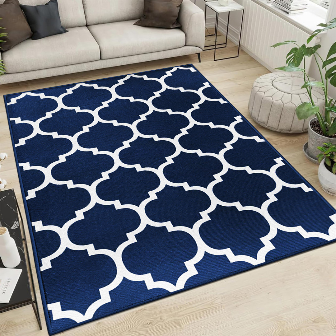 AVA Navy Machine Tufted Printed Area Rug